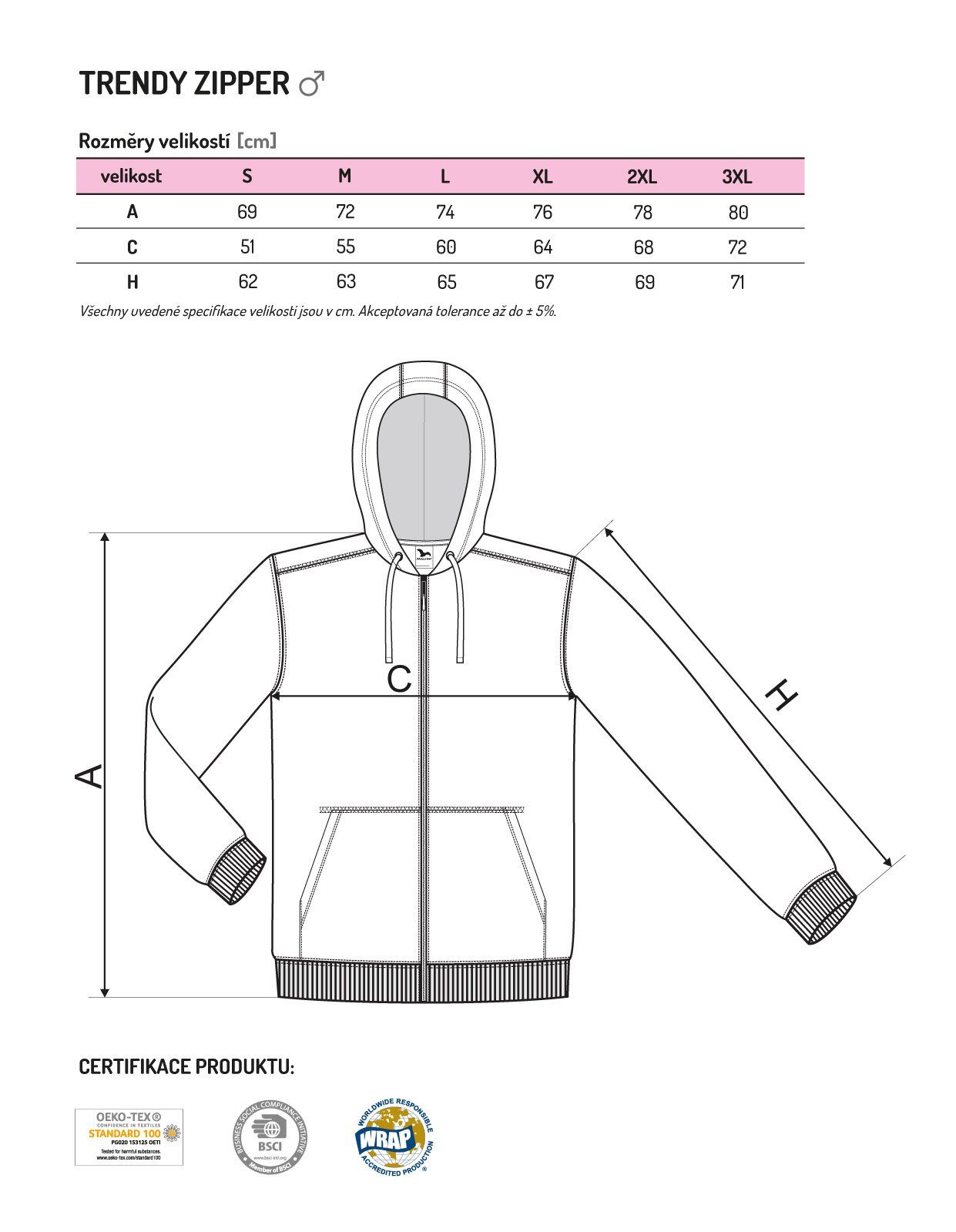 tabulka velikosti - trendy zipper panska